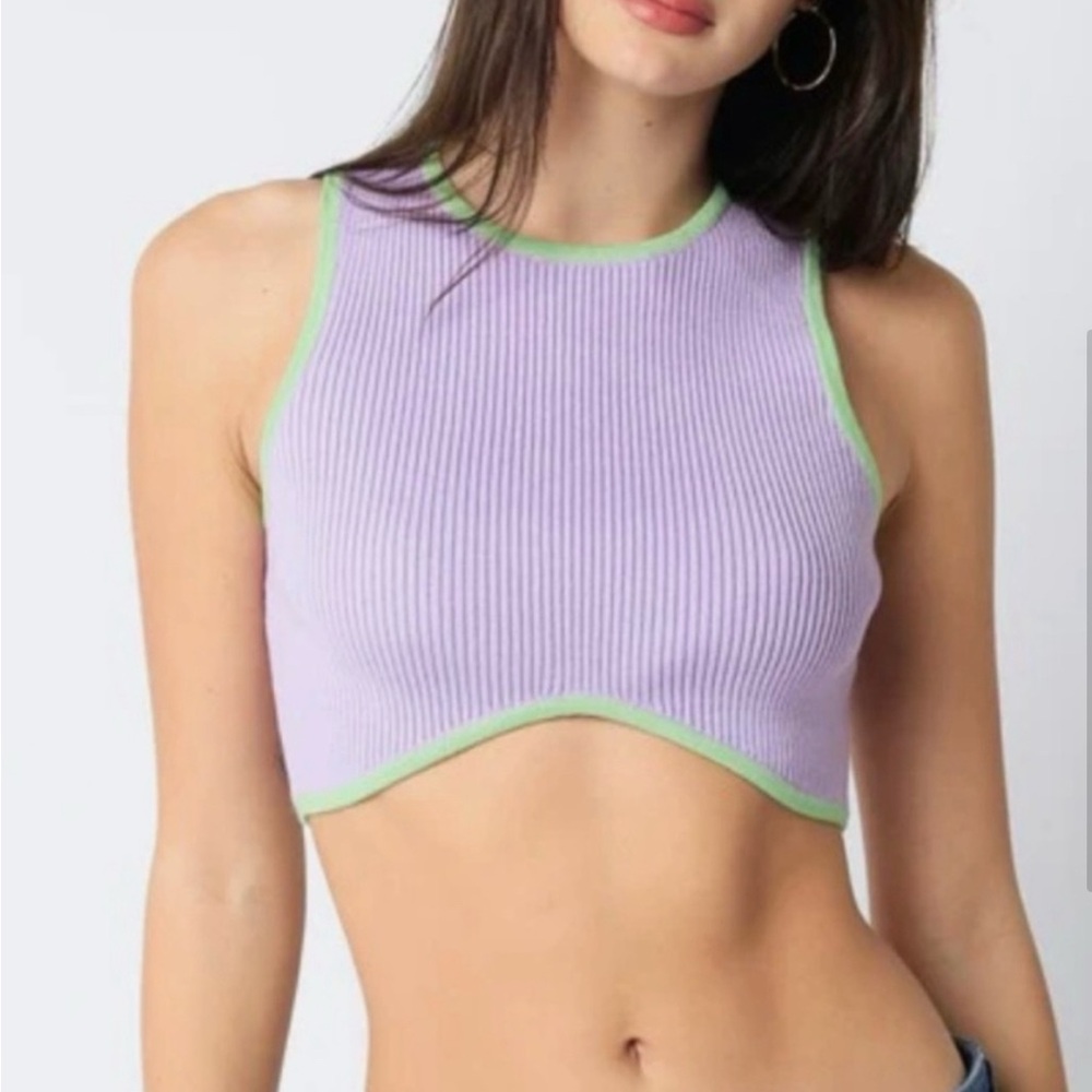 Lavender and Green Ribbed Crop Top
